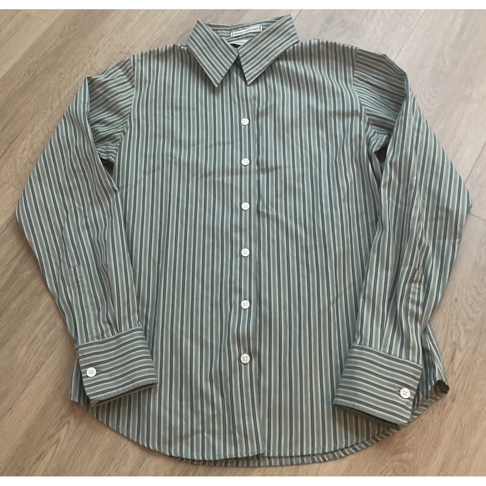 Eddie Bauer Women's XS Long Sleeve Striped Button Down Green